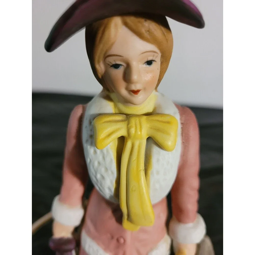 Vtg I.W. Rice Portable Ceramic Night Light Lady Pink & Yellow Dress & Umbrella